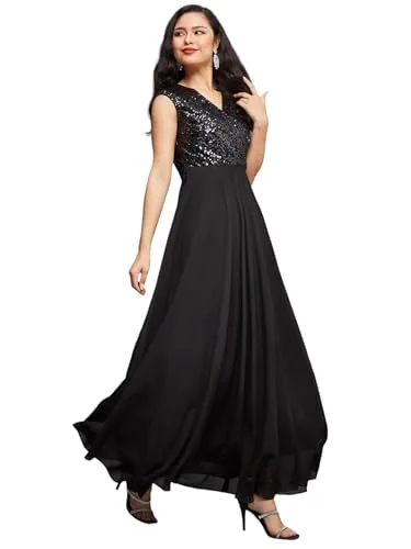 Women's Round Neck Short Sleeve Floral Layered Midi Dress at Near Me Nepal Online Store image 10 — Black
