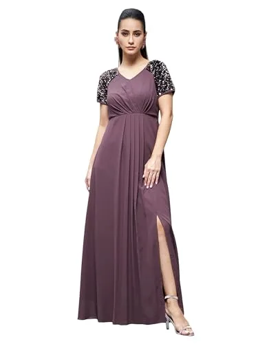 Women's Round Neck Short Sleeve Floral Layered Midi Dress at Near Me Nepal Online Store image 12 — Dusty Mauve