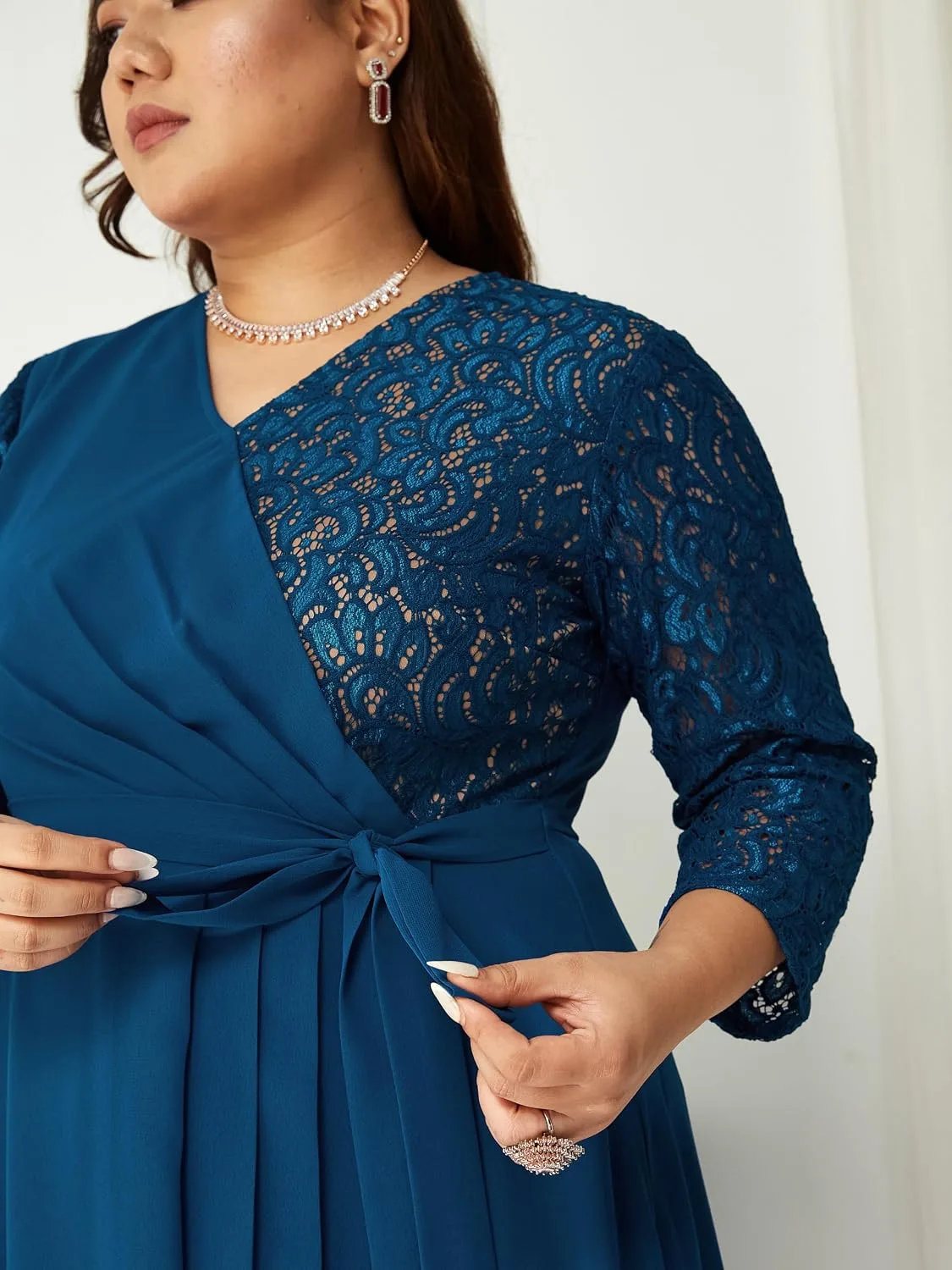 Buy Miss Chase A+ Women's V-Neck 3/4 Sleeve Self-Designed Wrap-Styled Maxi Dress (APSS21D14-67-926-08, Rebel Blue, 3XL) at nearme.com.np image 5