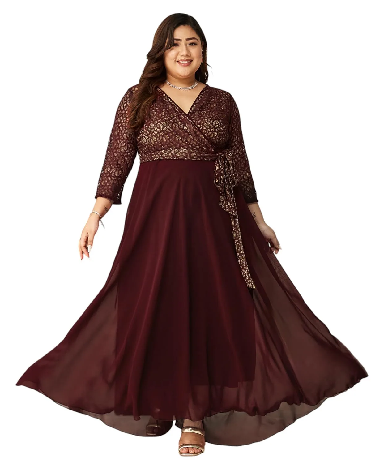 Buy Miss Chase A+ Women's V-Neck 3/4 Sleeve Self-Designed Wrap-Styled Maxi Dress (APSS21D14-67-926-08, Rebel Blue, 3XL) at nearme.com.np image 7
