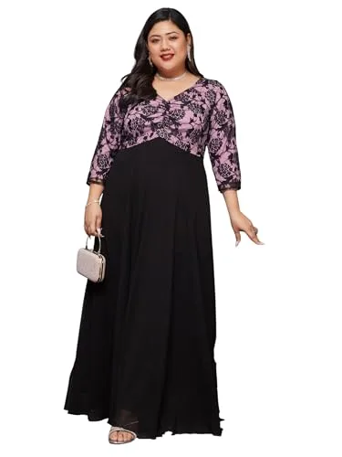 Buy Miss Chase A+ Women's V-Neck 3/4 Sleeve Self-Designed Wrap-Styled Maxi Dress (APSS21D14-67-926-08, Rebel Blue, 3XL) at nearme.com.np image 11 — Black And Lavender