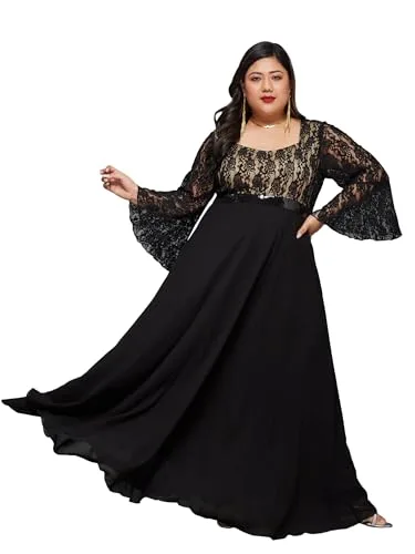 Buy Miss Chase A+ Women's V-Neck 3/4 Sleeve Self-Designed Wrap-Styled Maxi Dress (APSS21D14-67-926-08, Rebel Blue, 3XL) at nearme.com.np — Ebony Black
