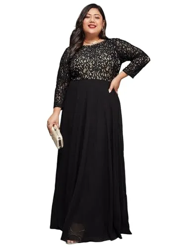 Buy Miss Chase A+ Women's V-Neck 3/4 Sleeve Self-Designed Wrap-Styled Maxi Dress (APSS21D14-67-926-08, Rebel Blue, 3XL) at nearme.com.np — Jet Black