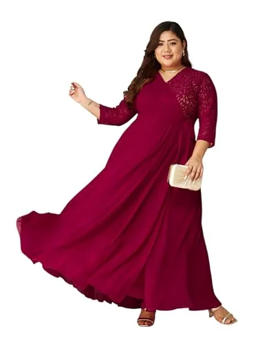 Buy Miss Chase A+ Women's V-Neck 3/4 Sleeve Self-Designed Wrap-Styled Maxi Dress (APSS21D14-67-926-08, Rebel Blue, 3XL) at nearme.com.np — Mulberry Pink