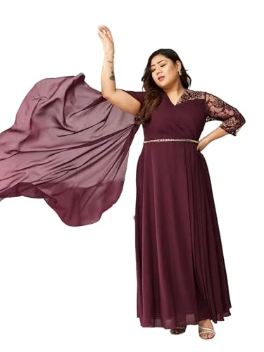 Buy Miss Chase A+ Women's V-Neck 3/4 Sleeve Self-Designed Wrap-Styled Maxi Dress (APSS21D14-67-926-08, Rebel Blue, 3XL) at nearme.com.np — Red Wine