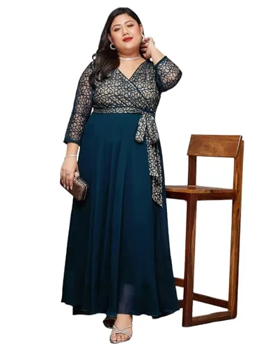 Buy Miss Chase A+ Women's V-Neck 3/4 Sleeve Self-Designed Wrap-Styled Maxi Dress (APSS21D14-67-926-08, Rebel Blue, 3XL) at nearme.com.np — Teal