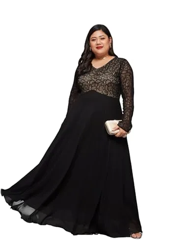 Buy Miss Chase A+ Women's V-Neck 3/4 Sleeve Self-Designed Wrap-Styled Maxi Dress (APSS21D14-67-926-08, Rebel Blue, 3XL) at nearme.com.np — Nebula Black