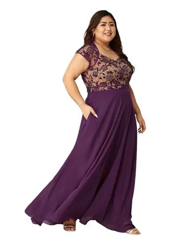 Buy Miss Chase A+ Women's V-Neck 3/4 Sleeve Self-Designed Wrap-Styled Maxi Dress (APSS21D14-67-926-08, Rebel Blue, 3XL) at nearme.com.np — Acai Purple