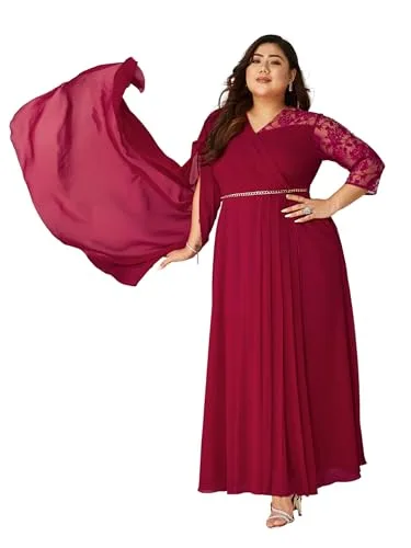 Buy Miss Chase A+ Women's V-Neck 3/4 Sleeve Self-Designed Wrap-Styled Maxi Dress (APSS21D14-67-926-08, Rebel Blue, 3XL) at nearme.com.np — Cherry Pink
