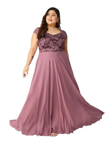 Buy Miss Chase A+ Women's V-Neck 3/4 Sleeve Self-Designed Wrap-Styled Maxi Dress (APSS21D14-67-926-08, Rebel Blue, 3XL) at nearme.com.np — Light Lavender & Wine