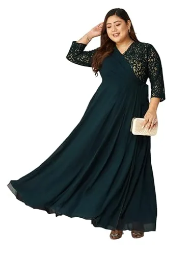 Buy Miss Chase A+ Women's V-Neck 3/4 Sleeve Self-Designed Wrap-Styled Maxi Dress (APSS21D14-67-926-08, Rebel Blue, 3XL) at nearme.com.np — Light Teal