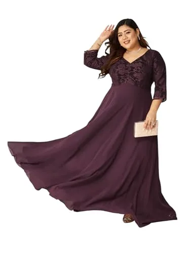 Buy Miss Chase A+ Women's V-Neck 3/4 Sleeve Self-Designed Wrap-Styled Maxi Dress (APSS21D14-67-926-08, Rebel Blue, 3XL) at nearme.com.np — Lipstick Mauve