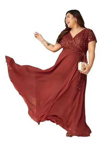 Buy Miss Chase A+ Women's V-Neck 3/4 Sleeve Self-Designed Wrap-Styled Maxi Dress (APSS21D14-67-926-08, Rebel Blue, 3XL) at nearme.com.np — Terracotta Red