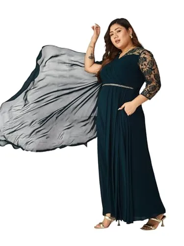 Buy Miss Chase A+ Women's V-Neck 3/4 Sleeve Self-Designed Wrap-Styled Maxi Dress (APSS21D14-67-926-08, Rebel Blue, 3XL) at nearme.com.np — Tropical Teal