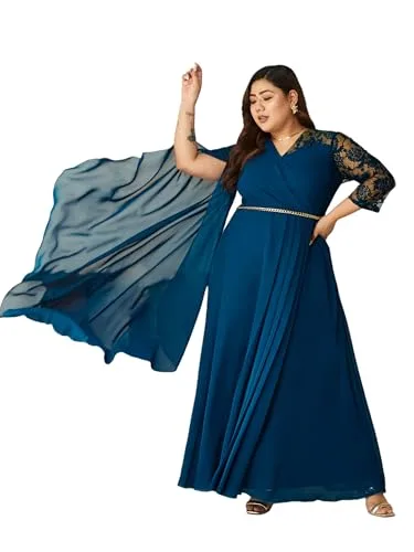 Buy Miss Chase A+ Women's V-Neck 3/4 Sleeve Self-Designed Wrap-Styled Maxi Dress (APSS21D14-67-926-08, Rebel Blue, 3XL) at nearme.com.np — Light Royal Blue