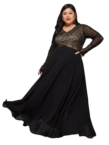 Buy Miss Chase A+ Women's V-Neck 3/4 Sleeve Self-Designed Wrap-Styled Maxi Dress (APSS21D14-67-926-08, Rebel Blue, 3XL) at nearme.com.np — Onyx Black