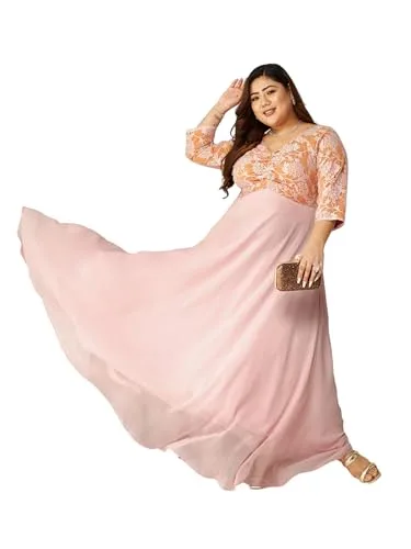 Buy Miss Chase A+ Women's V-Neck 3/4 Sleeve Self-Designed Wrap-Styled Maxi Dress (APSS21D14-67-926-08, Rebel Blue, 3XL) at nearme.com.np — Antique Pink