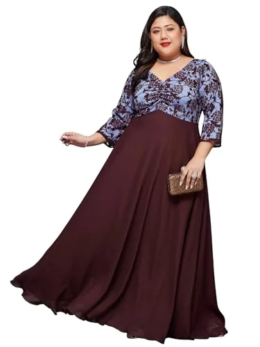 Buy Miss Chase A+ Women's V-Neck 3/4 Sleeve Self-Designed Wrap-Styled Maxi Dress (APSS21D14-67-926-08, Rebel Blue, 3XL) at nearme.com.np — Cabernet Wine