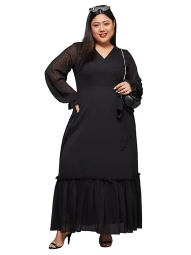Buy Miss Chase A+ Women's V-Neck 3/4 Sleeve Self-Designed Wrap-Styled Maxi Dress (APSS21D14-67-926-08, Rebel Blue, 3XL) at nearme.com.np — Current Black