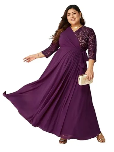 Buy Miss Chase A+ Women's V-Neck 3/4 Sleeve Self-Designed Wrap-Styled Maxi Dress (APSS21D14-67-926-08, Rebel Blue, 3XL) at nearme.com.np — Variscite Purple