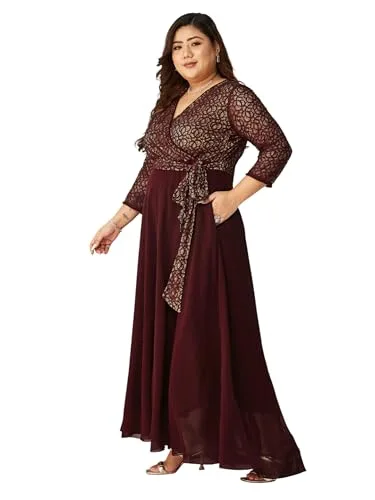 Buy Miss Chase A+ Women's V-Neck 3/4 Sleeve Self-Designed Wrap-Styled Maxi Dress (APSS21D14-67-926-08, Rebel Blue, 3XL) at nearme.com.np — Mulberry Wine