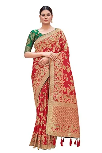 Fashion Women's Banarasi Pure Kanjivaram Style Silk Saree With Blouse Piece for Wedding — Red