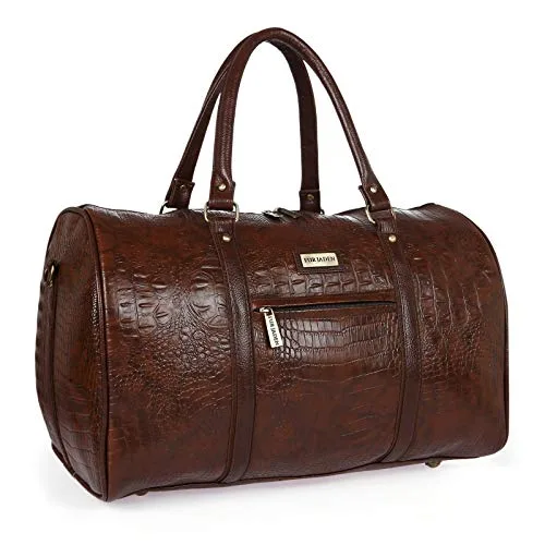 Fur Jaden Brown Textured Leatherette Stylish & Spacious Weekender Duffle Bag for Travel for Men and Women — Brown