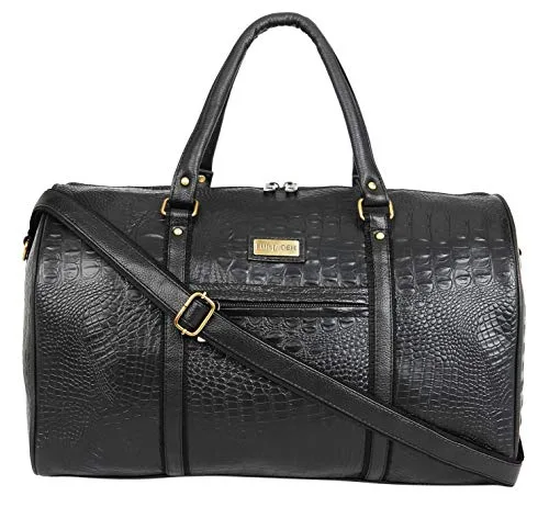 Fur Jaden Brown Textured Leatherette Stylish & Spacious Weekender Duffle Bag for Travel for Men and Women — Black