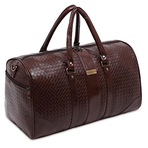 Fur Jaden Brown Textured Leatherette Stylish & Spacious Weekender Duffle Bag for Travel for Men and Women — Brownn