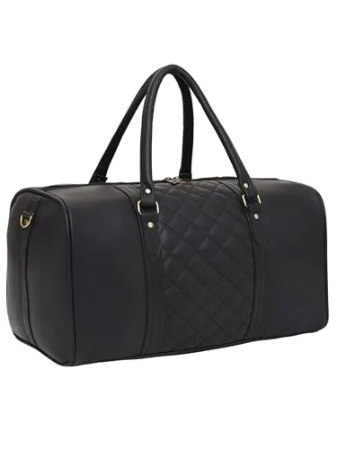 Fur Jaden Brown Textured Leatherette Stylish & Spacious Weekender Duffle Bag for Travel for Men and Women — D.Black
