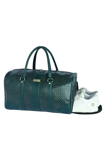 Fur Jaden Brown Textured Leatherette Stylish & Spacious Weekender Duffle Bag for Travel for Men and Women — D.Green