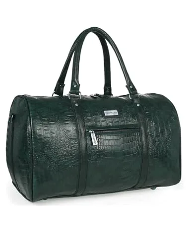 Fur Jaden Brown Textured Leatherette Stylish & Spacious Weekender Duffle Bag for Travel for Men and Women — Green