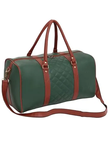 Fur Jaden Brown Textured Leatherette Stylish & Spacious Weekender Duffle Bag for Travel for Men and Women — Deep Green