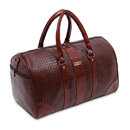 Fur Jaden Brown Textured Leatherette Stylish & Spacious Weekender Duffle Bag for Travel for Men and Women — Tan