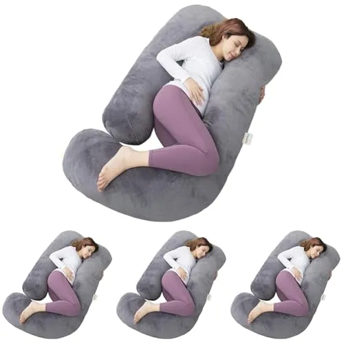 J-Shape Pregnancy Pillow Full Body Maternity Support — బూడిద