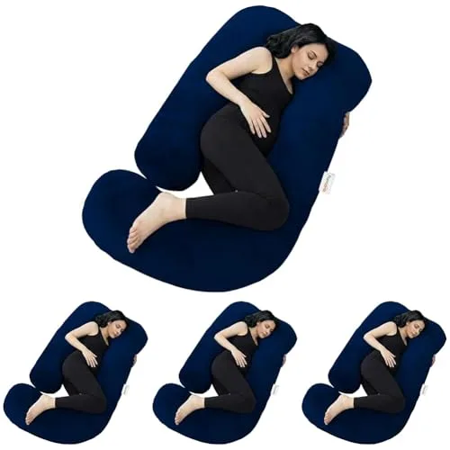J-Shape Pregnancy Pillow Full Body Maternity Support — നീല (royal blue)