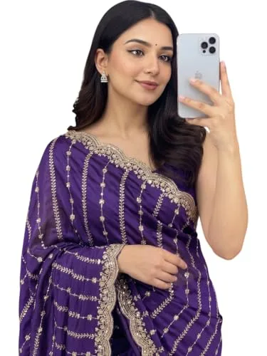 Buy NIRLABH RADHA Women’s Embroidery Work Saree with Designer Border, Festive and Traditional Ethnic Saree with Detailed Thread Work and Elegant Drape Style (Green) at nearme.com.np — PURPLE