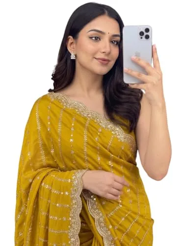 Buy NIRLABH RADHA Women’s Embroidery Work Saree with Designer Border, Festive and Traditional Ethnic Saree with Detailed Thread Work and Elegant Drape Style (Green) at nearme.com.np — YELLOW