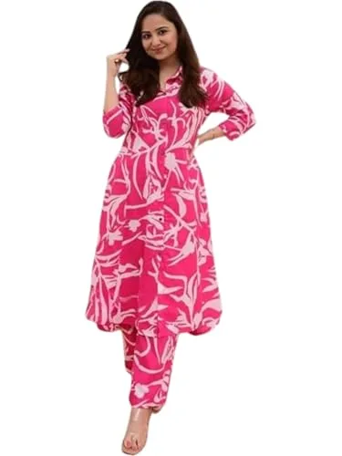 Women Cotton Blend Floral Kurti buy at nearme.com.np — Dark Pink