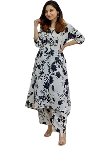 Women Cotton Blend Floral Kurti buy at nearme.com.np — WHITE