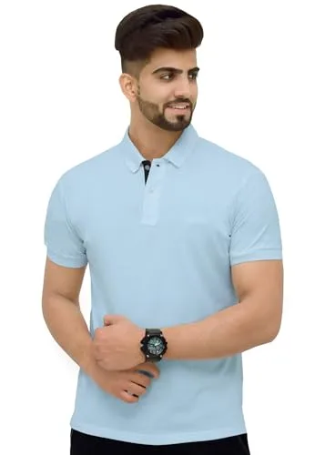 Buy Men's Cotton Blend Half Sleeve Polo Neck T-Shirt at nearme.com.np image 3 — Sky Blue