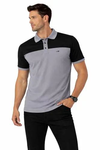 Buy Men's Cotton Blend Half Sleeve Polo Neck T-Shirt at nearme.com.np image 14 — Black/Grey