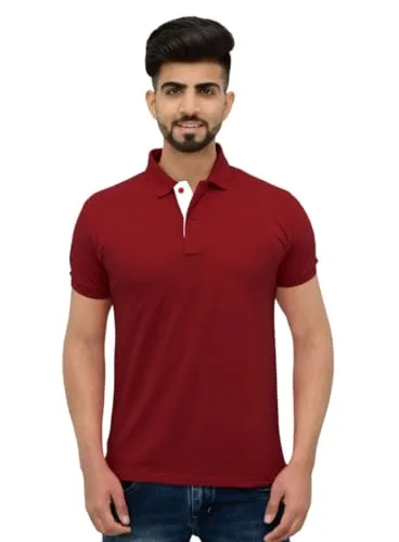 Buy Men's Cotton Blend Half Sleeve Polo Neck T-Shirt at nearme.com.np image 23 — Cherry Red