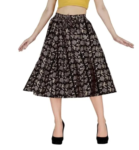 Buy Sttoffa Cotton Skirt for Girl Flower Design Classic Fit Calf Length, Pink, M at nearme.com.np image 3 — Black Fly