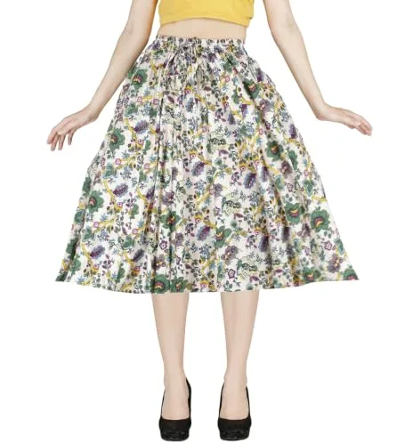 Buy Sttoffa Cotton Skirt for Girl Flower Design Classic Fit Calf Length, Pink, M at nearme.com.np image 6 — Green Flower
