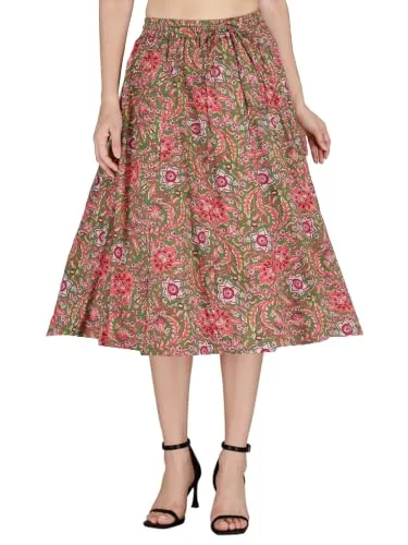 Buy Sttoffa Cotton Skirt for Girl Flower Design Classic Fit Calf Length, Pink, M at nearme.com.np image 7 — Green Kamal