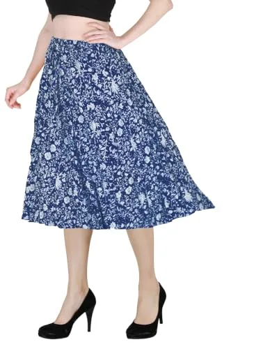 Buy Sttoffa Cotton Skirt for Girl Flower Design Classic Fit Calf Length, Pink, M at nearme.com.np image 8 — Navy Blue Flower