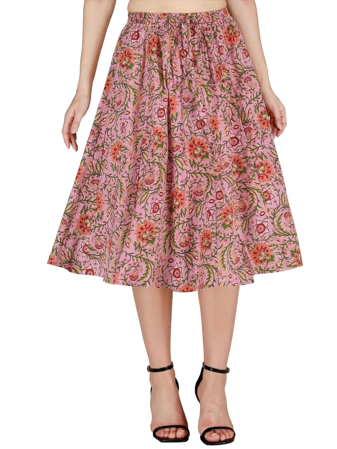 Buy Sttoffa Cotton Skirt for Girl Flower Design Classic Fit Calf Length, Pink, M at nearme.com.np image 16