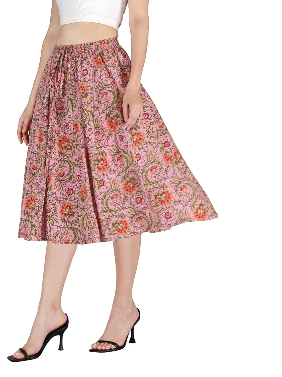 Buy Sttoffa Cotton Skirt for Girl Flower Design Classic Fit Calf Length, Pink, M at nearme.com.np image 17