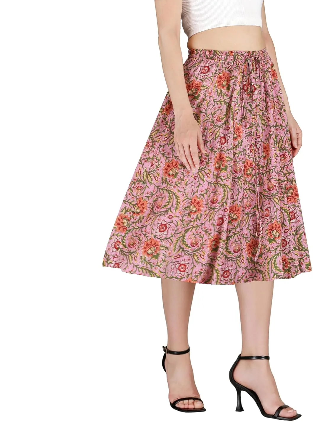 Buy Sttoffa Cotton Skirt for Girl Flower Design Classic Fit Calf Length, Pink, M at nearme.com.np image 18